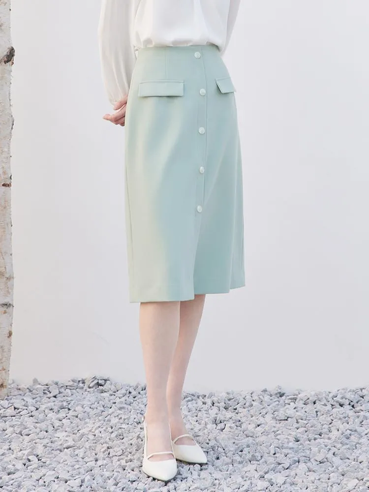 Mint Green Single-Breasted Slit Skirt sold by Goelia product image thumbnail 3