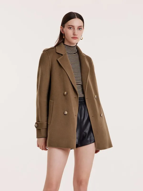 Mid-Length Notched Lapel Double-Faced Wool Women Coat sold by Goelia