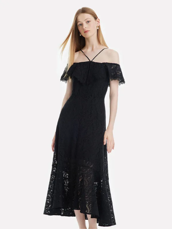 Hollow Lace Midi Dress sold by Goelia