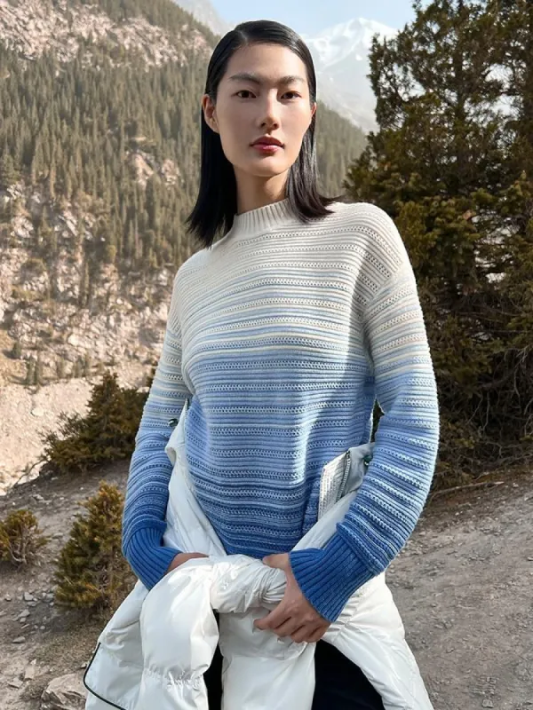 Gradient Colorblocked Mock Neck Women Sweater sold by Goelia