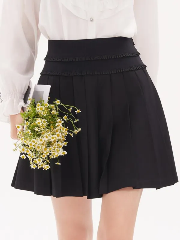 Lace Pleated Mini Skirt sold by Goelia
