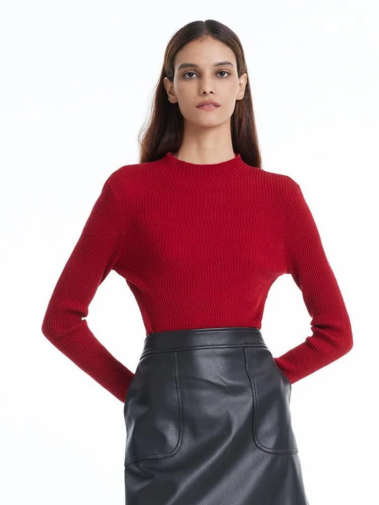 Pure Wool Mock Neck Slim Women Sweater sold by Goelia product image thumbnail 2