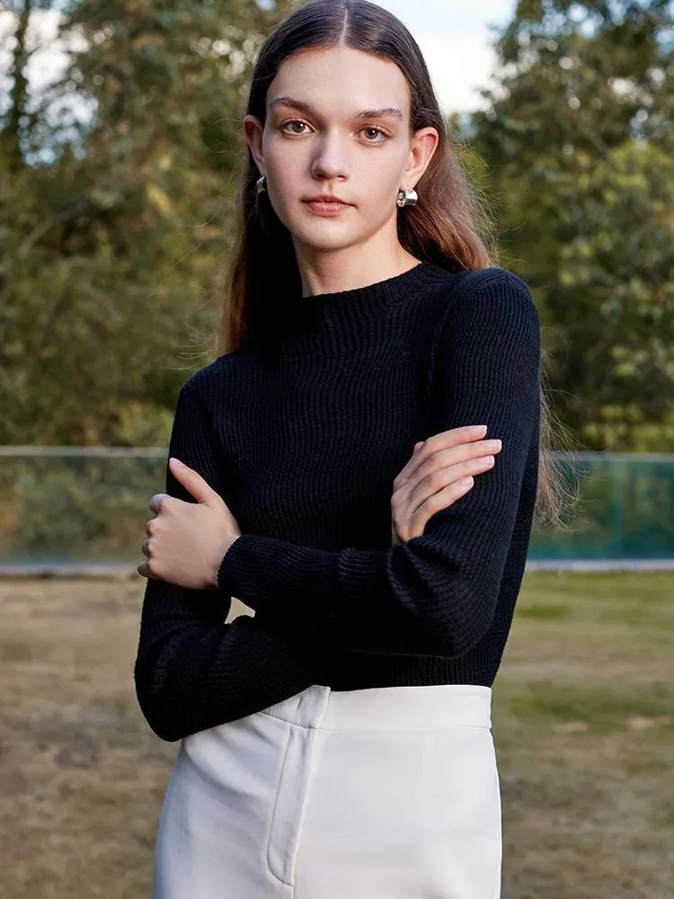 Pure Wool Mock Neck Slim Women Sweater sold by Goelia