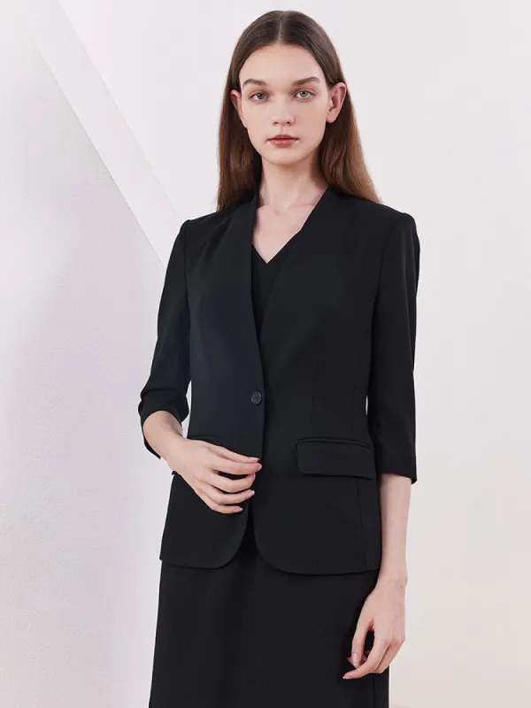 Black Slim One-Button Crop Blazer sold by Goelia