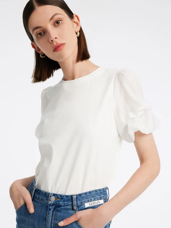 Tencel Patchwork Knit T-shirt sold by Goelia