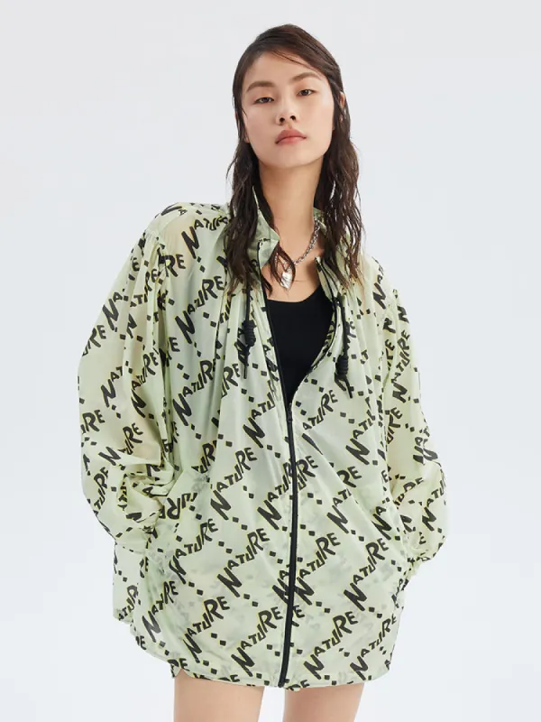 Light Green Sunproof Letter Print Oversized Jacket sold by Goelia