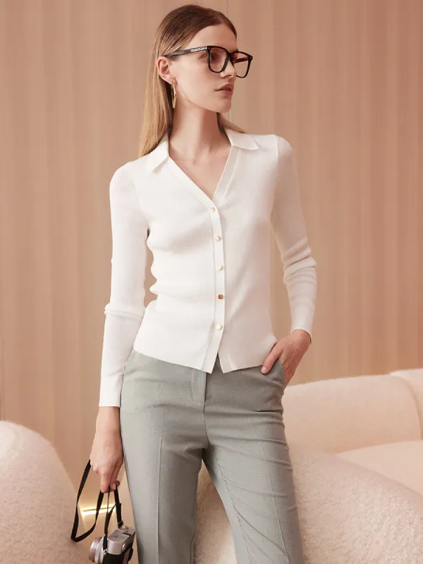 Acetate V-Neck Slim Cardigan sold by Goelia