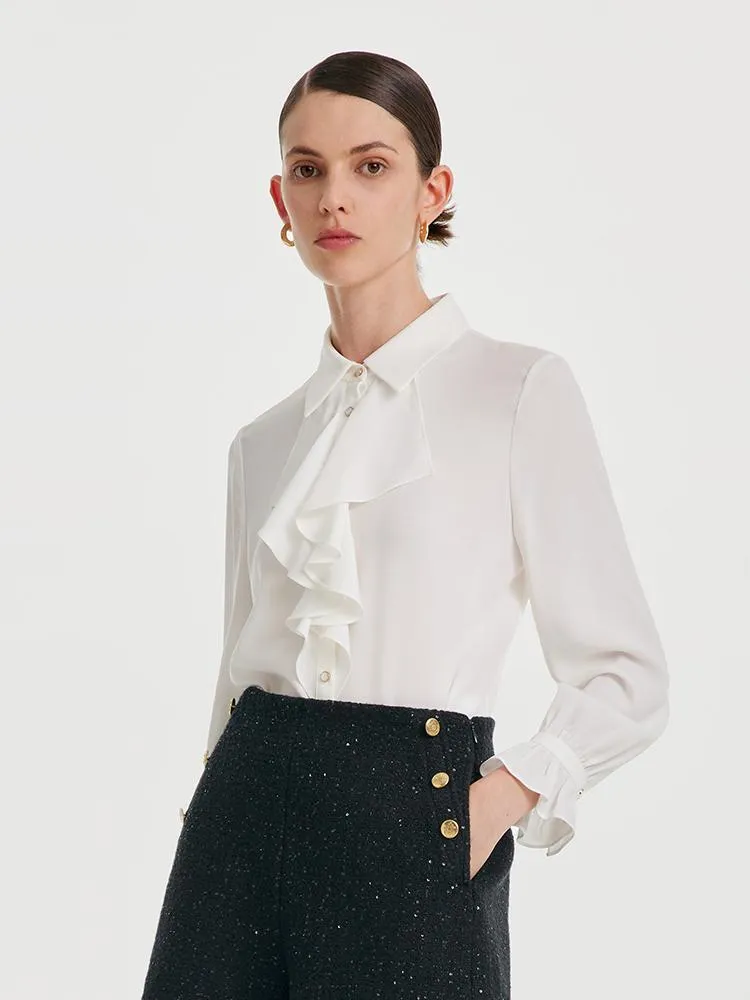 Acetate Ruffle Stand Collar Women Shirt sold by Goelia product image thumbnail 2