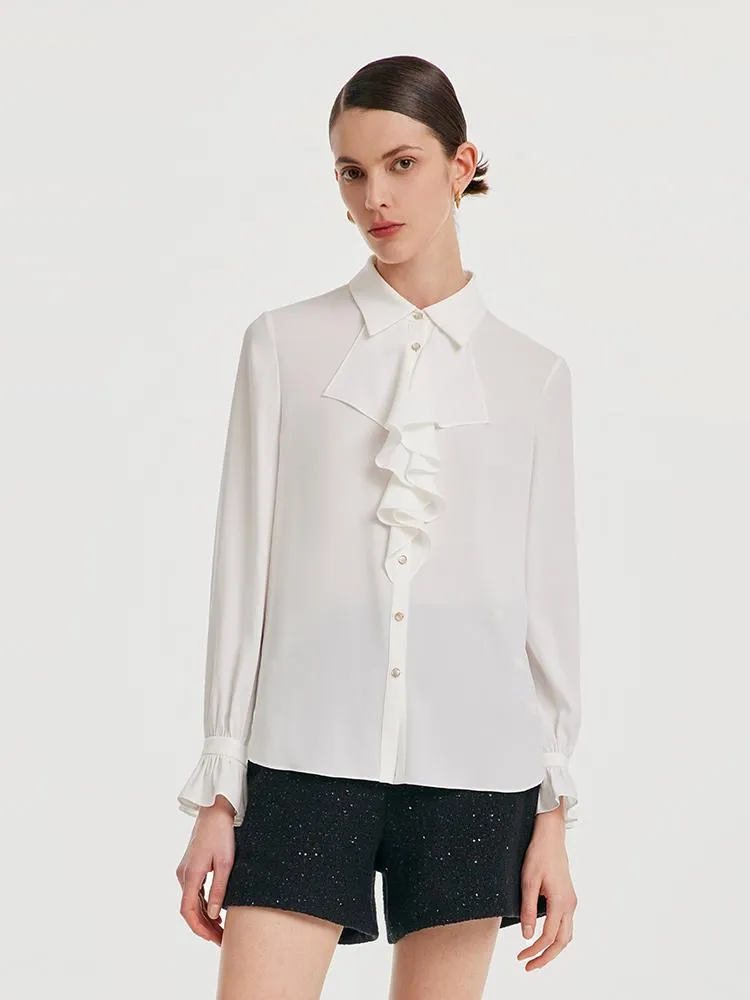 Acetate Ruffle Stand Collar Women Shirt sold by Goelia product image thumbnail 5