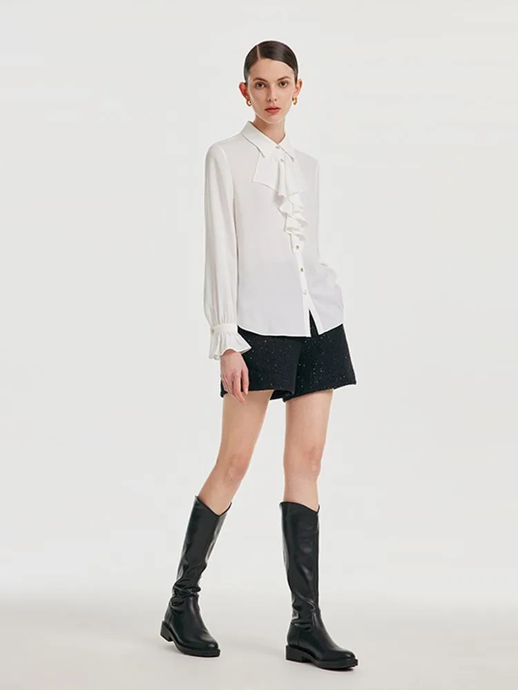 Acetate Ruffle Stand Collar Women Shirt sold by Goelia product image thumbnail 4