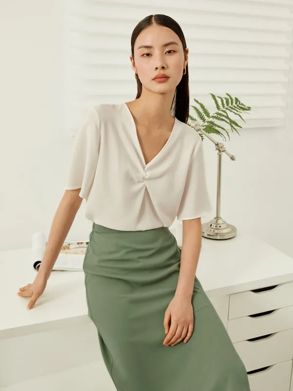 White Acetate Twisted Women Blouse sold by Goelia