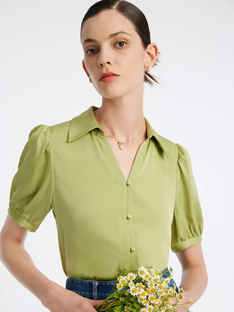 22 Momme Silk Slim V-Neck Shirt sold by Goelia