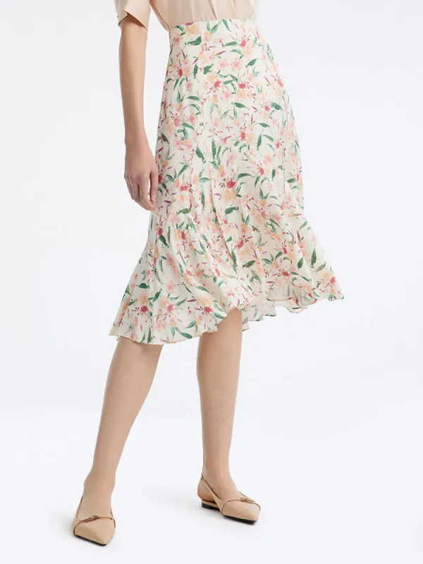 19 Momme Stretch Silk Print Fishtail Women Skirt sold by Goelia