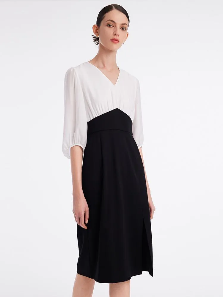 Acetate V-Neck Patchwork Women Midi Dress sold by Goelia product image thumbnail 3