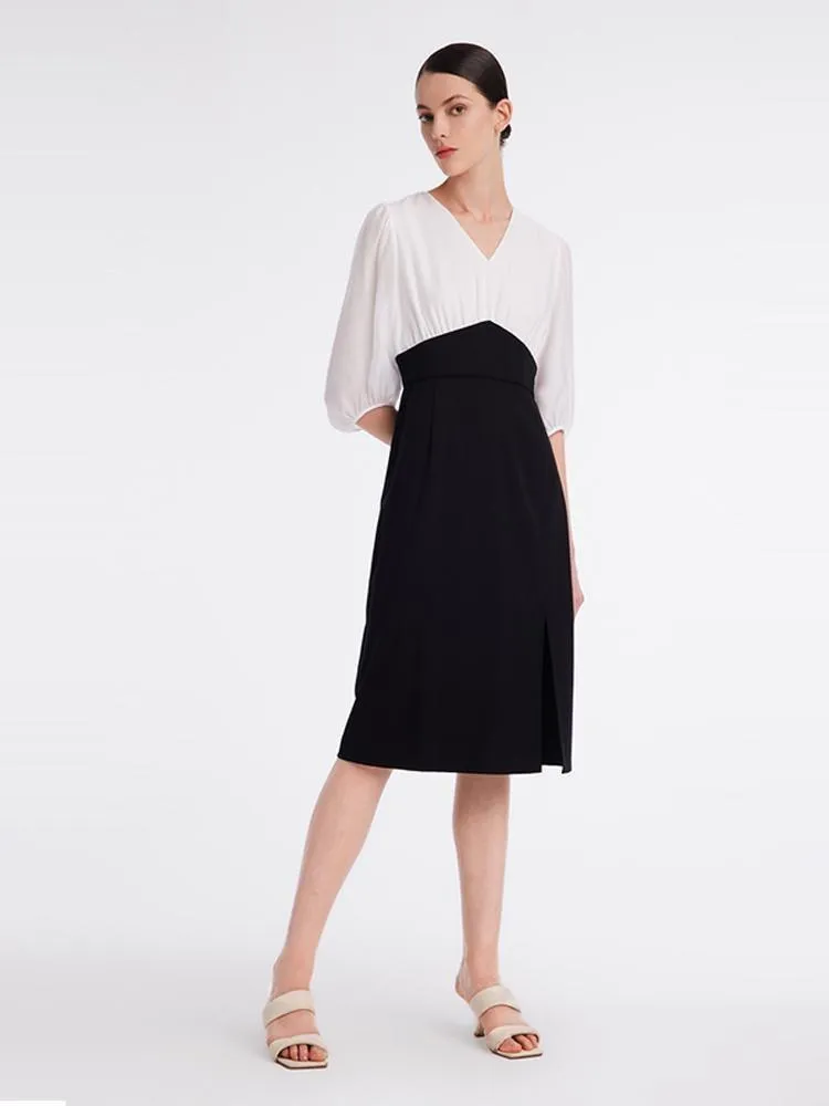 Acetate V-Neck Patchwork Women Midi Dress sold by Goelia product image thumbnail 2