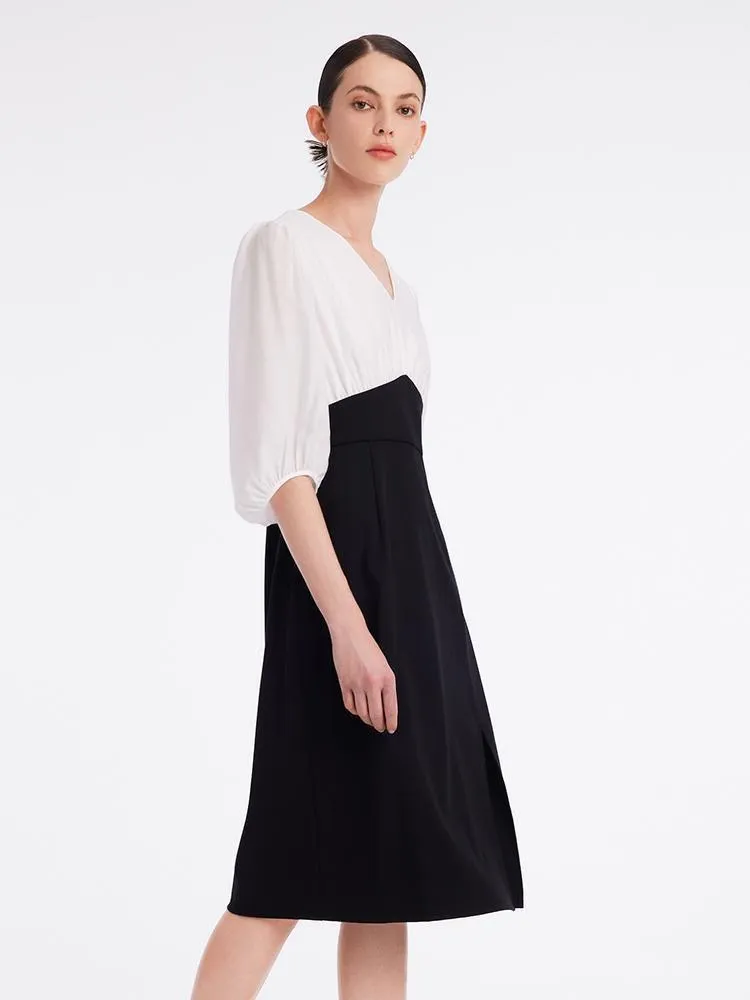 Acetate V-Neck Patchwork Women Midi Dress sold by Goelia product image thumbnail 4