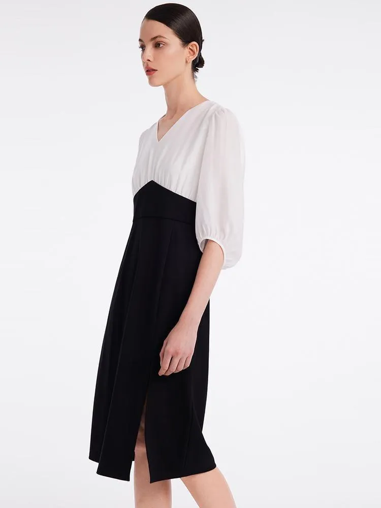 Acetate V-Neck Patchwork Women Midi Dress sold by Goelia product image thumbnail 5