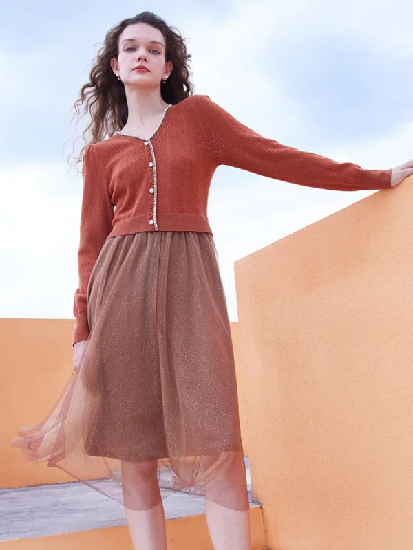 Tencel Woolen Double-Layer Midi Dress sold by Goelia