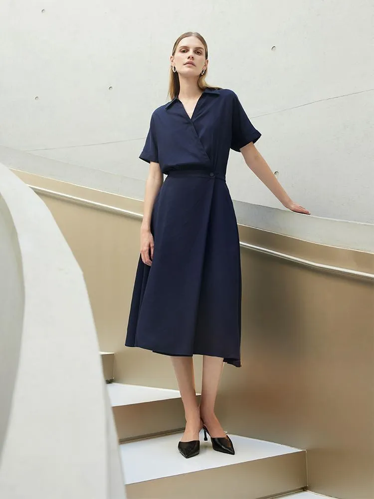 Tencel Asymmetrical One Button Midi Dress sold by Goelia
