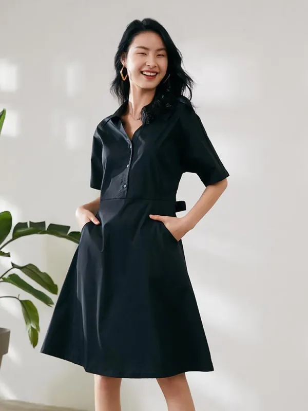 V-Neck Cotton Gathered Waist Midi Dress sold by Goelia