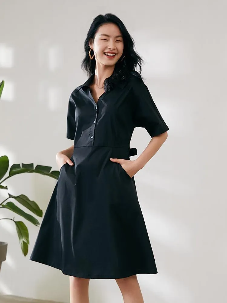 V-Neck Cotton Gathered Waist Midi Dress sold by Goelia