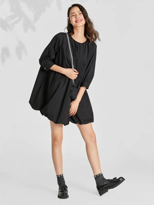 Oversized Round Neck Three Quarter Sleeve Mini Dress With Bag sold by Goelia