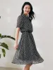 Short Sleeve Gathered Waist Polka Dots Midi Dress sold by Goelia