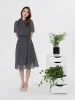 Short Sleeve Gathered Waist Polka Dots Midi Dress sold by Goelia