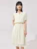 Short Sleeve Gathered Waist Polka Dots Midi Dress sold by Goelia