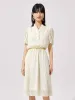 Short Sleeve Gathered Waist Polka Dots Midi Dress sold by Goelia