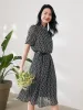 Short Sleeve Gathered Waist Polka Dots Midi Dress sold by Goelia