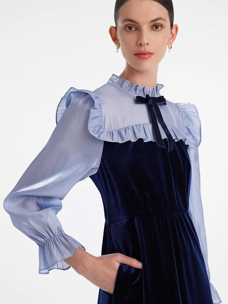 Ruffle Collar Velvet Patchwork Midi Collared Dress sold by Goelia product image thumbnail 5