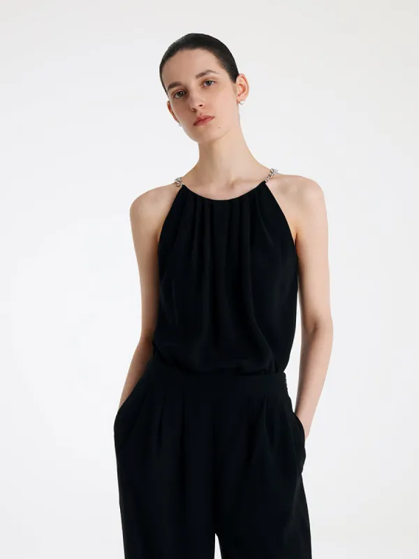 Triacetate Halter Women Tank Top With Detachable Chain sold by Goelia