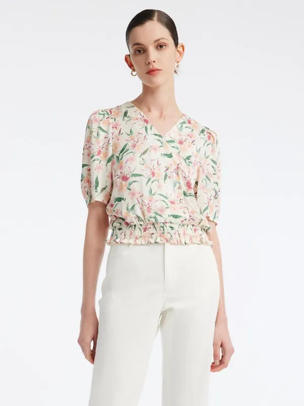 Silk Floral Loose Women Blouse sold by Goelia