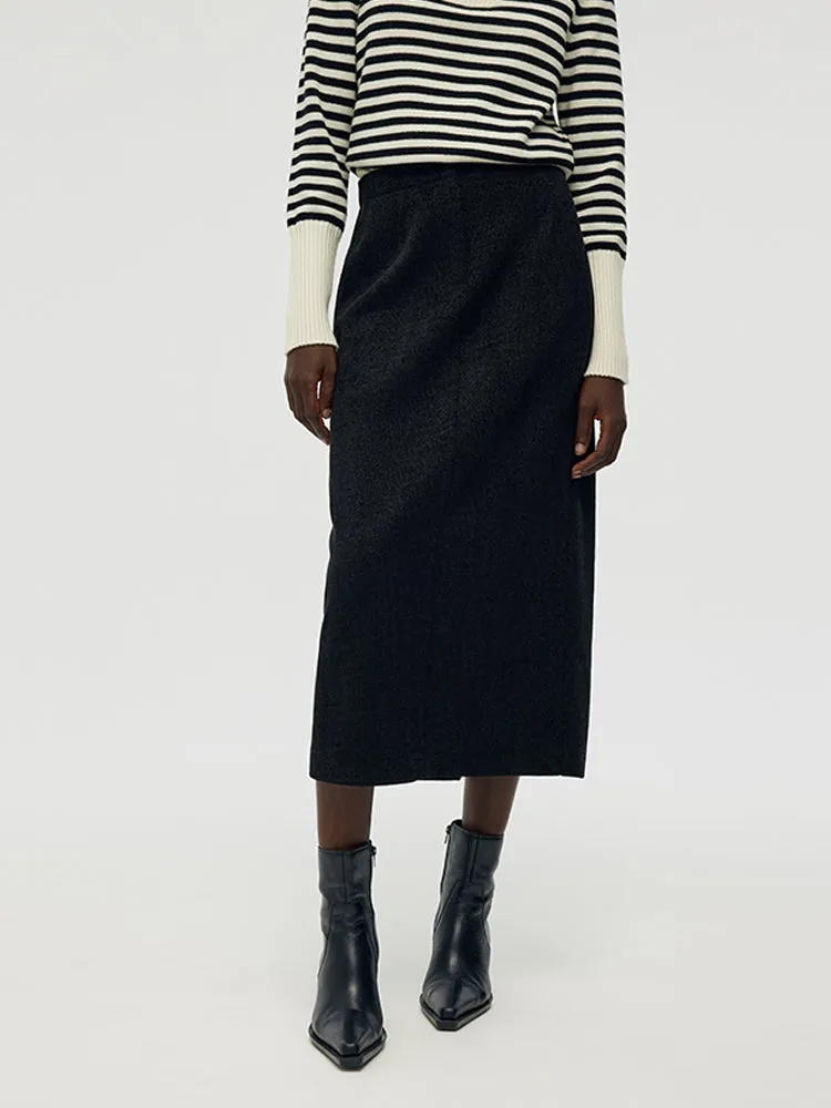 Back Slit Knitted Women Column Midi Skirt sold by Goelia