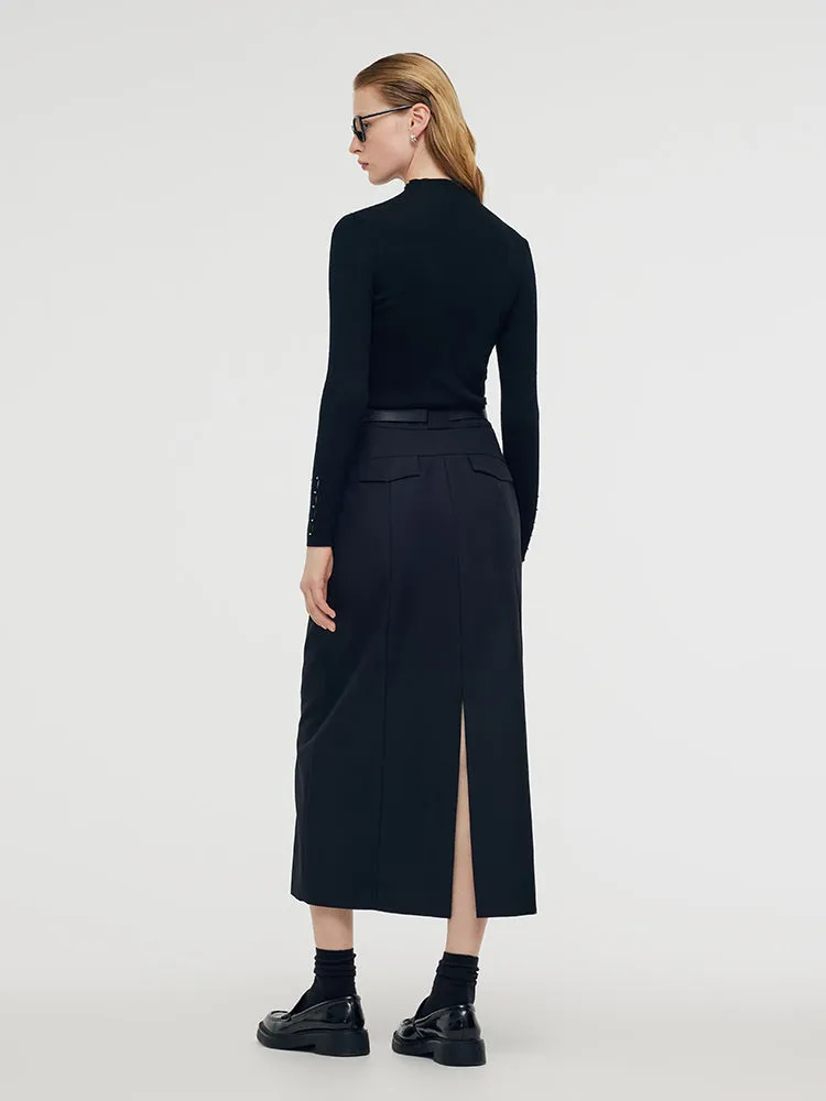 Back Slit Women Column Midi Skirt With Belt sold by Goelia product image thumbnail 2