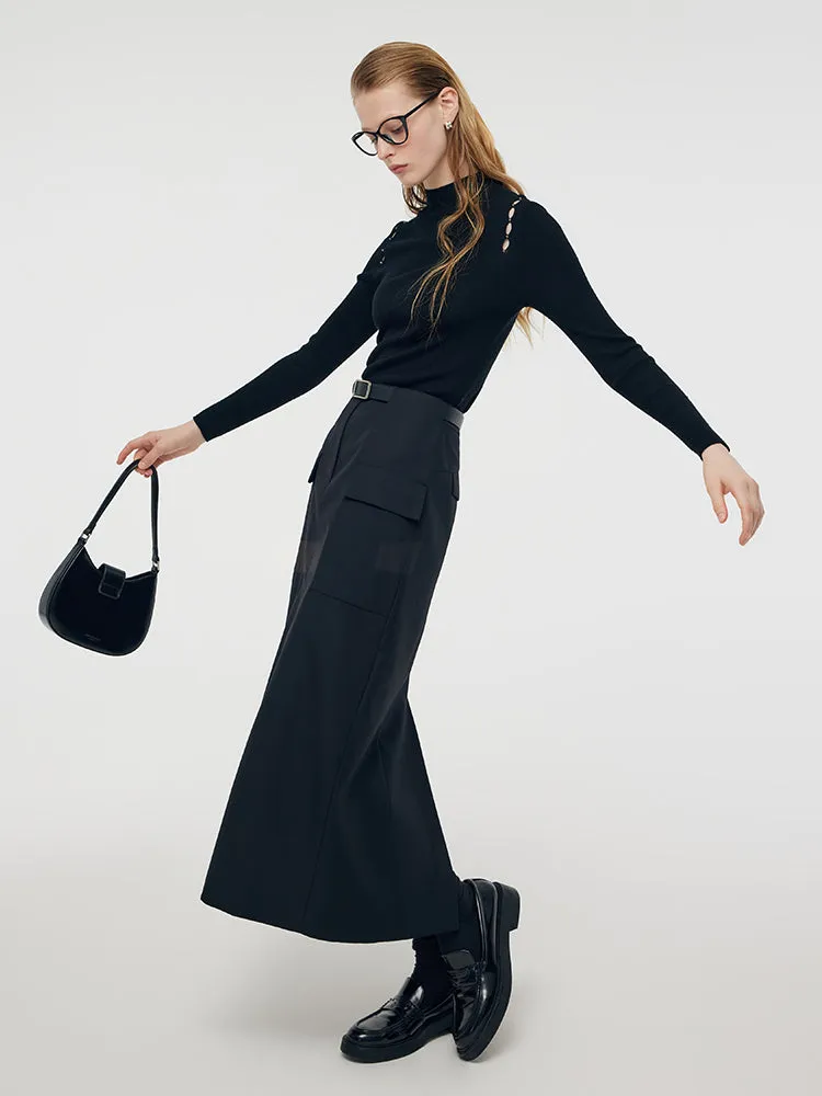 Back Slit Women Column Midi Skirt With Belt sold by Goelia product image thumbnail 3