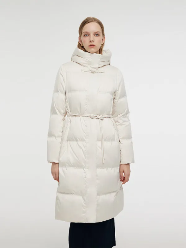 Gathered Waist Hooded Long Goose Down Coat sold by Goelia