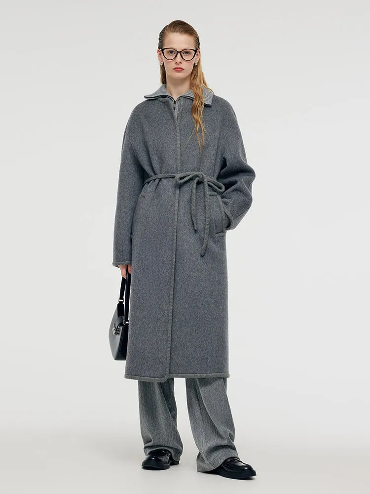 Alpaca Wool Women Overcoat With Knit Belt sold by Goelia