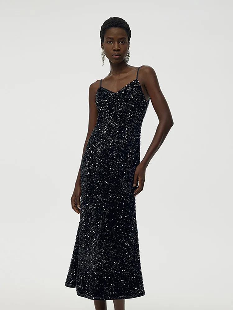 Velvet Sequins Women Strap Midi Dress sold by Goelia product image thumbnail 4