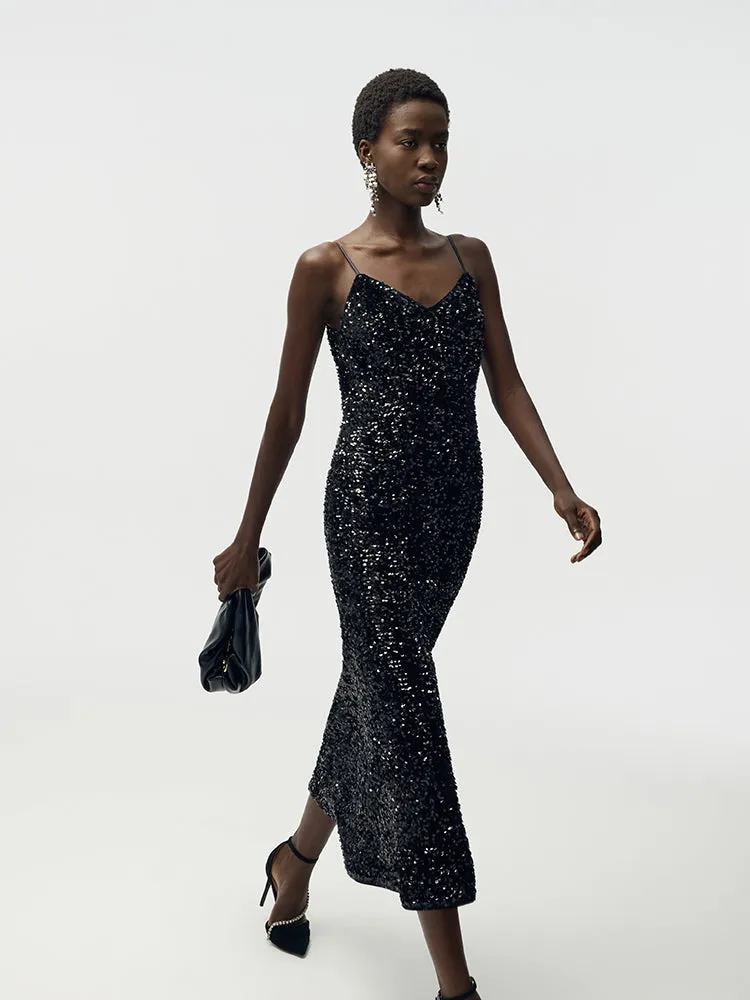 Velvet Sequins Women Strap Midi Dress sold by Goelia product image thumbnail 5