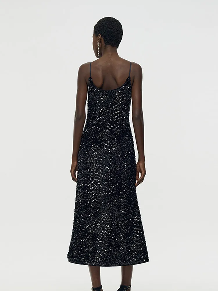 Velvet Sequins Women Strap Midi Dress sold by Goelia product image thumbnail 3
