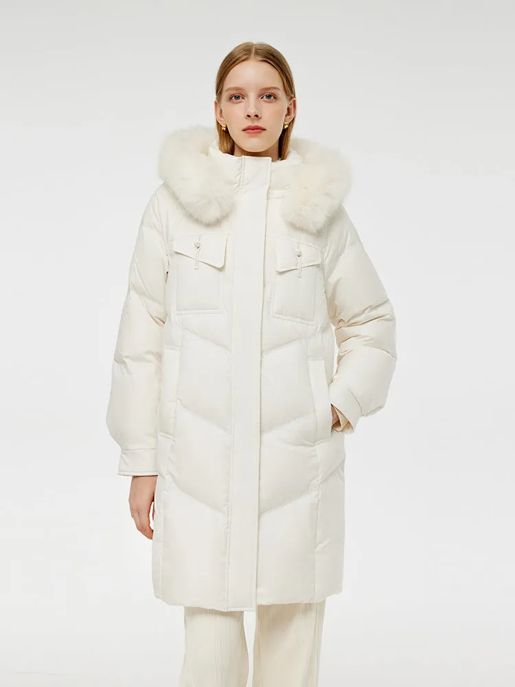 Goose Down Coat With Detachable Faux Fur Hood sold by Goelia