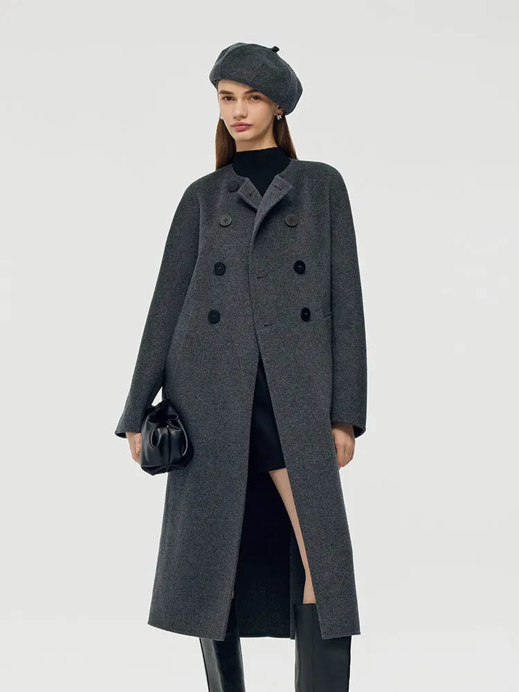 100% Wool Double-Breasted Women Overcoat With Beret sold by Goelia