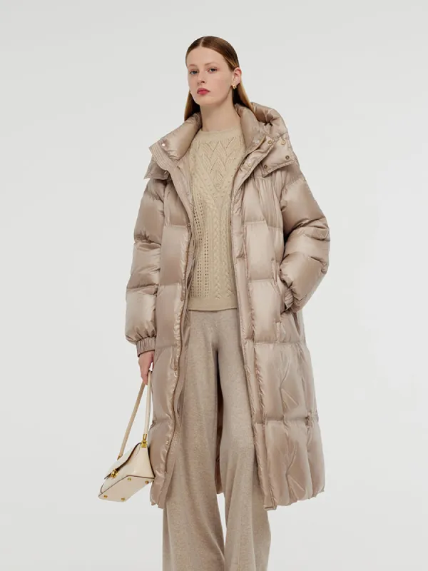 Rose Gold Unisex Hooded Long Goose Down Coat sold by Goelia