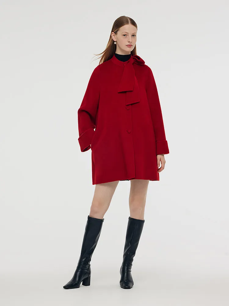 Tencel Wool Women Coat With Detachable Bowknot sold by Goelia product image thumbnail 3