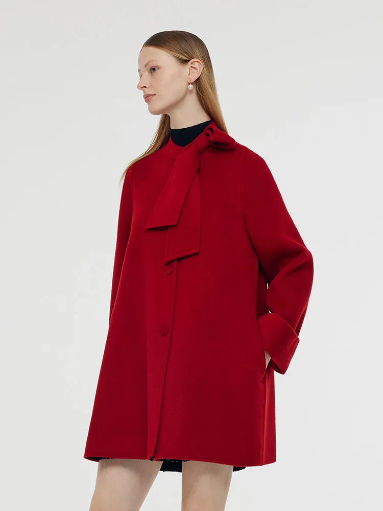 Tencel Wool Women Coat With Detachable Bowknot sold by Goelia