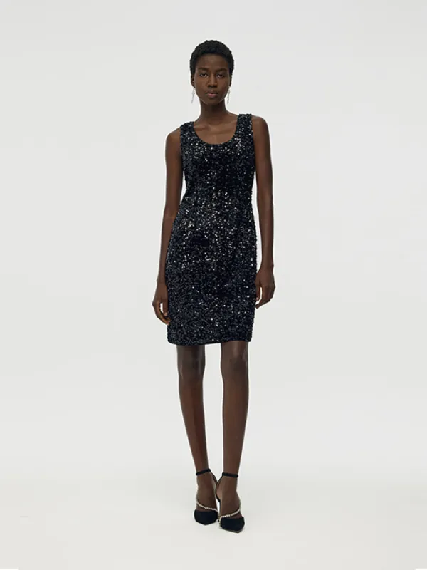 Velvet Sequins Women Mini Vest Dress sold by Goelia