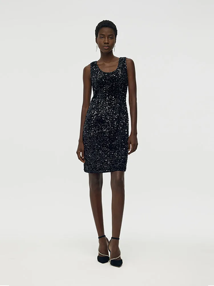 Velvet Sequins Women Mini Vest Dress sold by Goelia