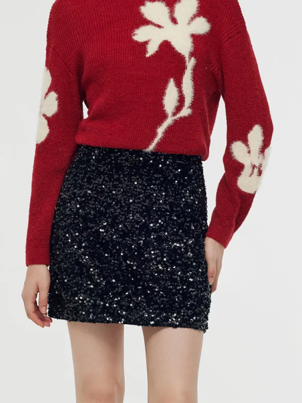 Pre-Order Velvet Sequins Women Mini Skirt sold by Goelia
